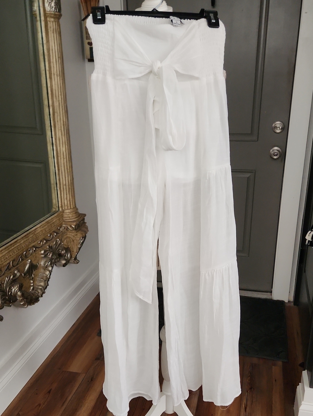 Hyfve White Flowing Wide-Leg Women's Pants with Tie Waist
